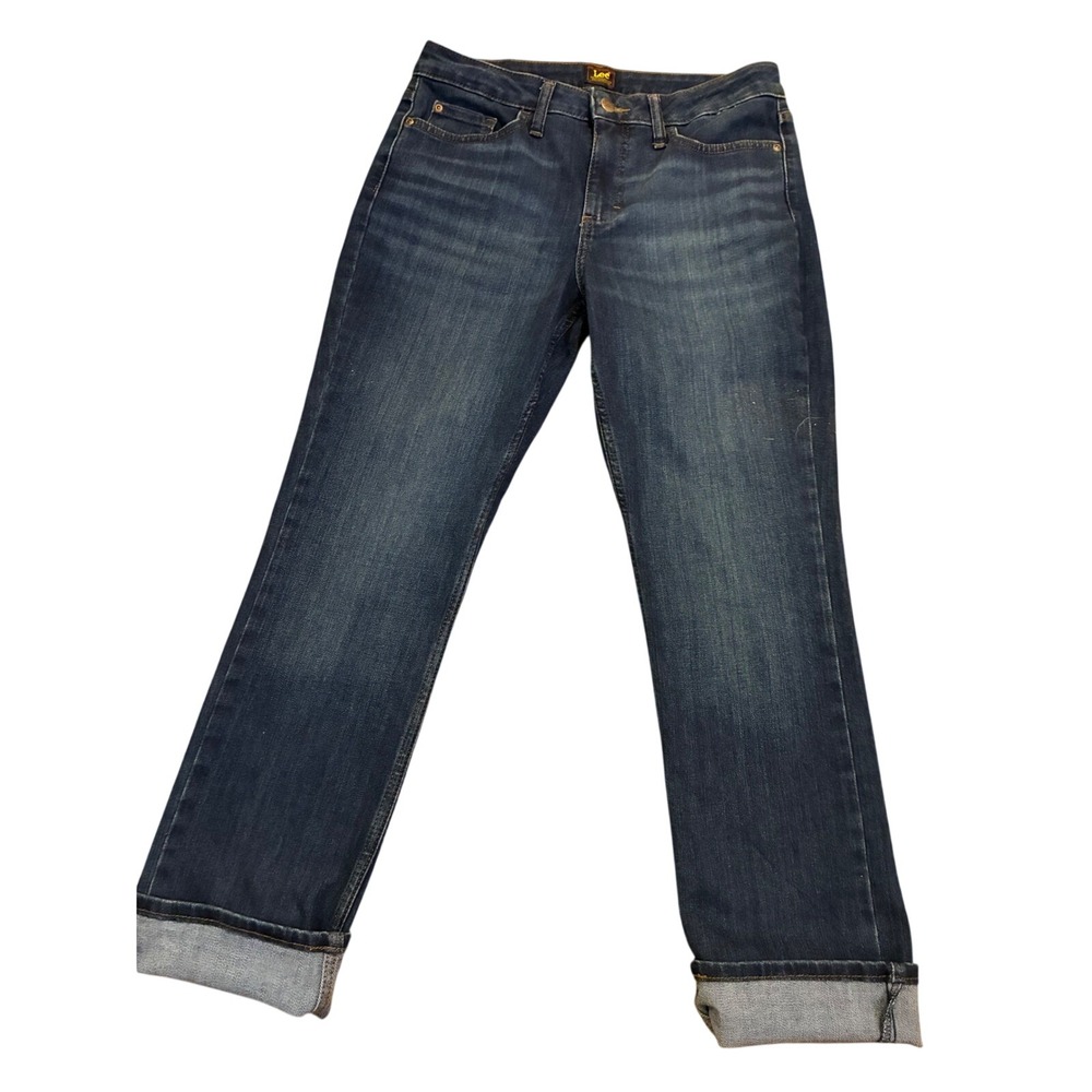Lee Womens Straight Leg Dark Wash Stretch Denim Jeans 8M 31 Waist